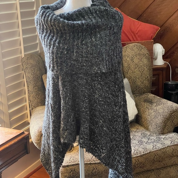 Anthropologie Ella Moss poncho Size XS to Small cowl turtle neck cable knit gray - Picture 8 of 14